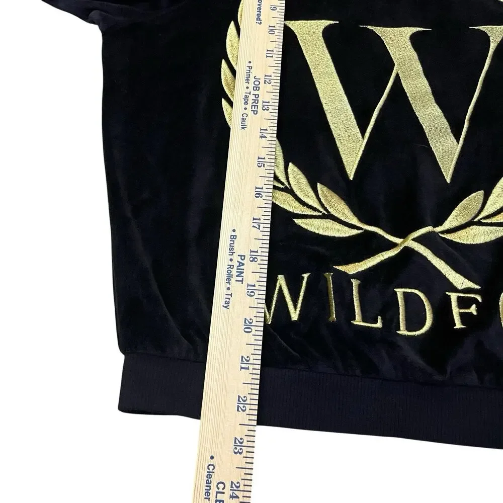 Wildfox White Label Logo Embroidered Velour Sweatshirt Small Black Gold Rare - Picture 5 of 6